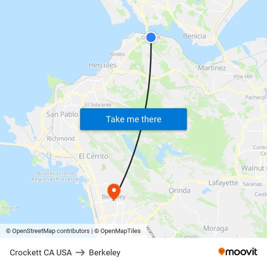 Crockett CA USA to Berkeley map