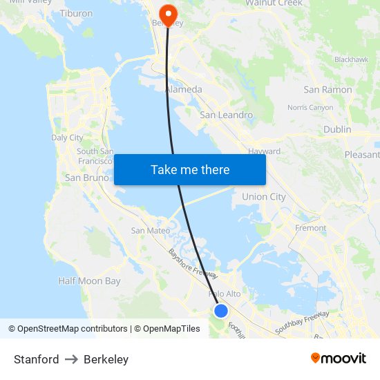 Stanford to Berkeley map