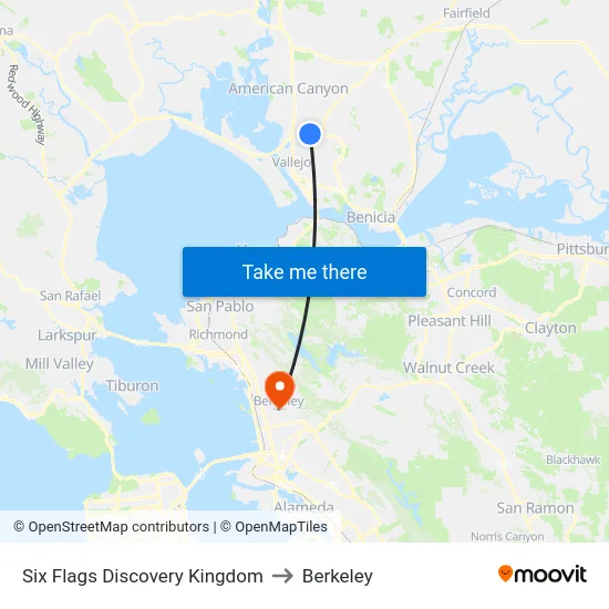 Six Flags Discovery Kingdom to Berkeley map