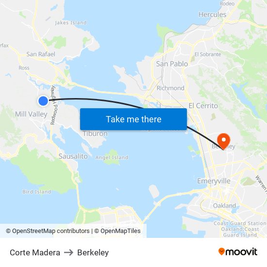 Corte Madera to Berkeley map