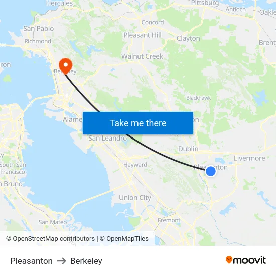 Pleasanton to Berkeley map
