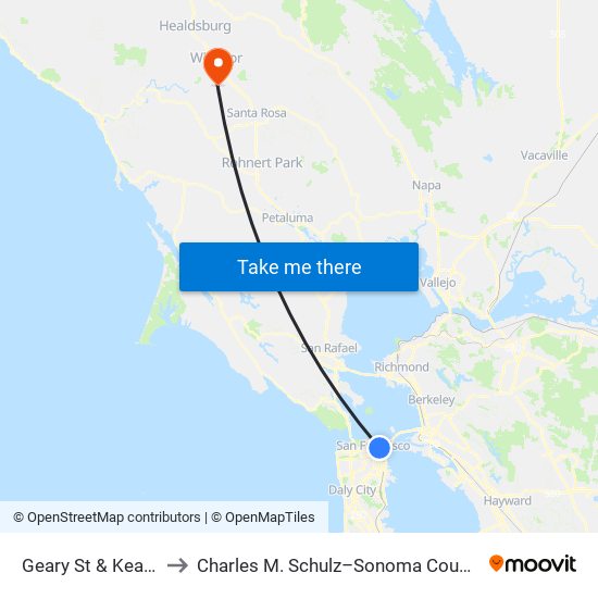 Geary St & Kearny St to Charles M. Schulz–Sonoma County Airport map