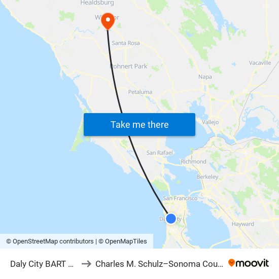 Daly City BART Station to Charles M. Schulz–Sonoma County Airport map