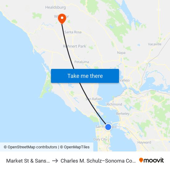 Market St & Sansome St to Charles M. Schulz–Sonoma County Airport map