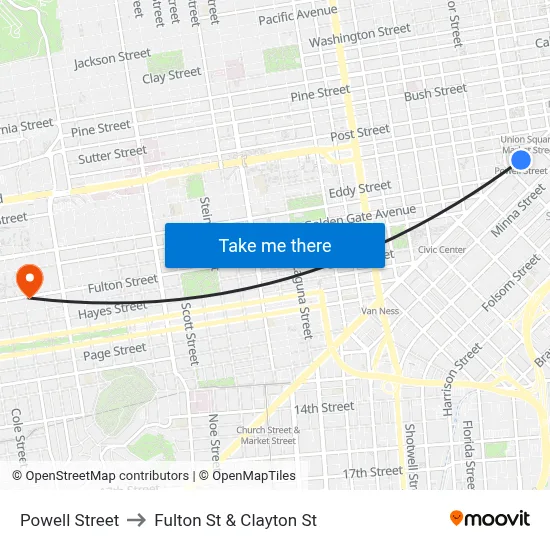Powell Street to Fulton St & Clayton St map
