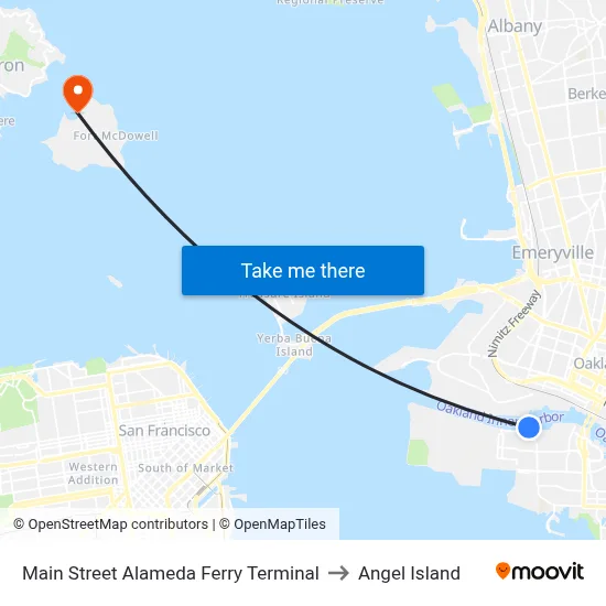 Main Street Alameda Ferry Terminal to Angel Island map