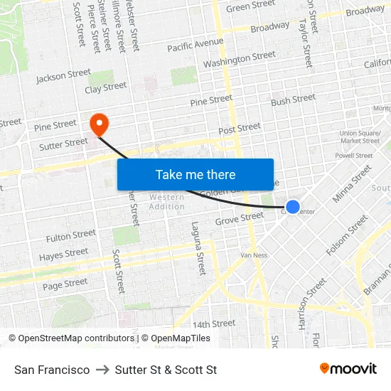 San Francisco to Sutter St & Scott St map