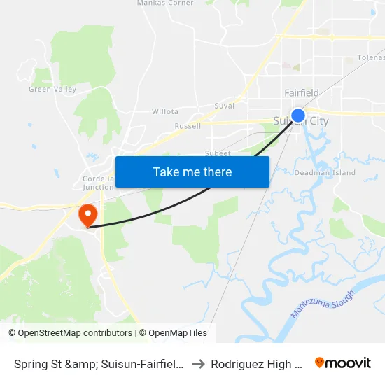 Spring St &amp; Suisun-Fairfield Amtrak to Rodriguez High School map