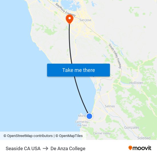 Seaside CA USA to De Anza College map