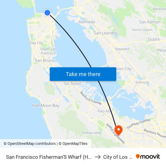 San Francisco Fisherman’S Wharf (Hyde/Beach) to City of Los Altos map