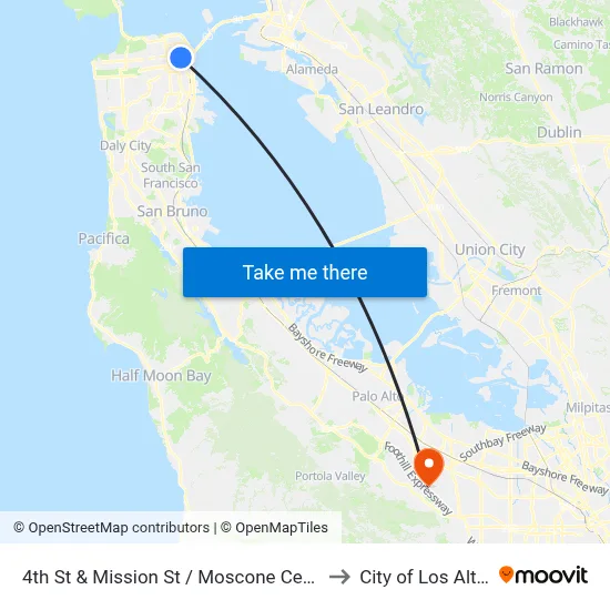 4th St & Mission St / Moscone Center to City of Los Altos map
