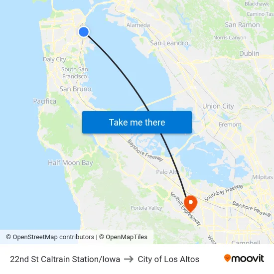 22nd St Caltrain Station/Iowa to City of Los Altos map