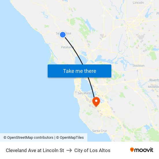 Cleveland Ave at Lincoln St to City of Los Altos map