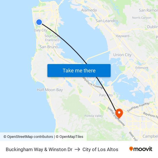 Buckingham Way & Winston Dr to City of Los Altos map