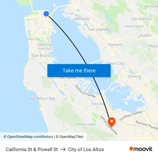 California St & Powell St to City of Los Altos map