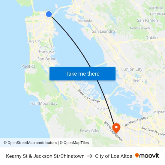 Kearny St & Jackson St/Chinatown to City of Los Altos map