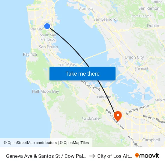 Geneva Ave & Santos St / Cow Palace to City of Los Altos map