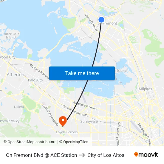 On Fremont Blvd @ ACE Station to City of Los Altos map