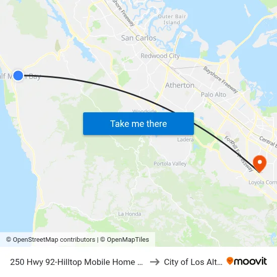 250 Hwy 92-Hilltop Mobile Home Park to City of Los Altos map