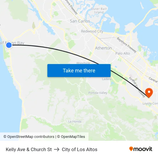 Kelly Ave & Church St to City of Los Altos map