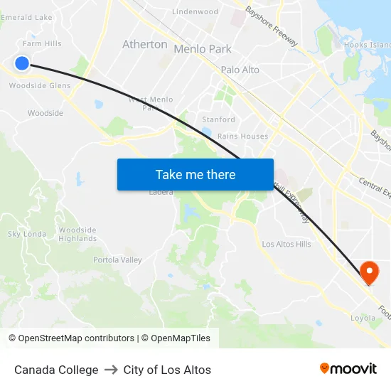 Canada College to City of Los Altos map