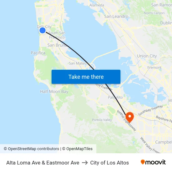 Alta Loma Ave & Eastmoor Ave to City of Los Altos map