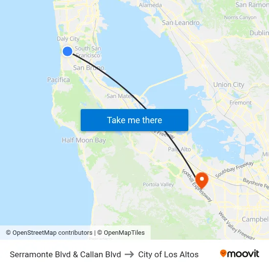 Serramonte Blvd & Callan Blvd to City of Los Altos map