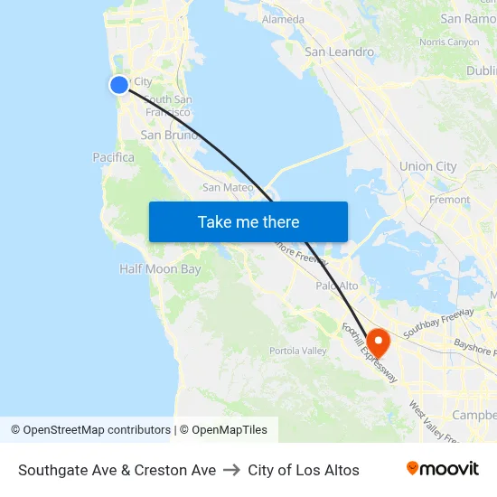 Southgate Ave & Creston Ave to City of Los Altos map