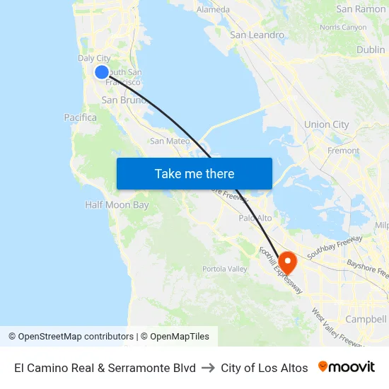 El Camino Real & Serramonte Blvd to City of Los Altos map