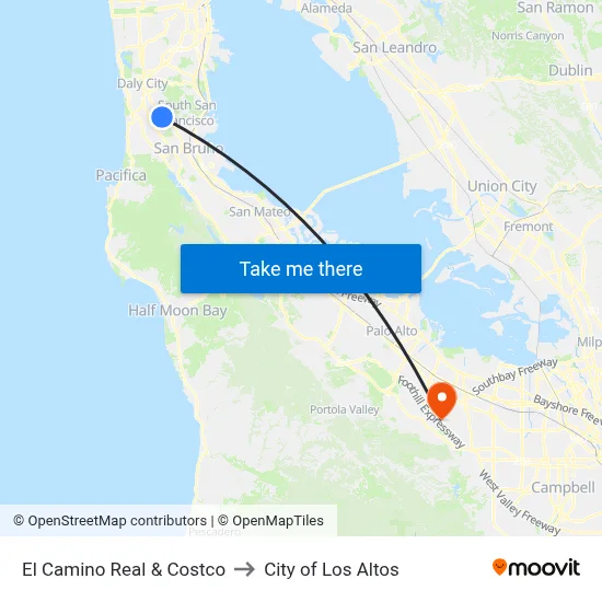 El Camino Real & Costco to City of Los Altos map