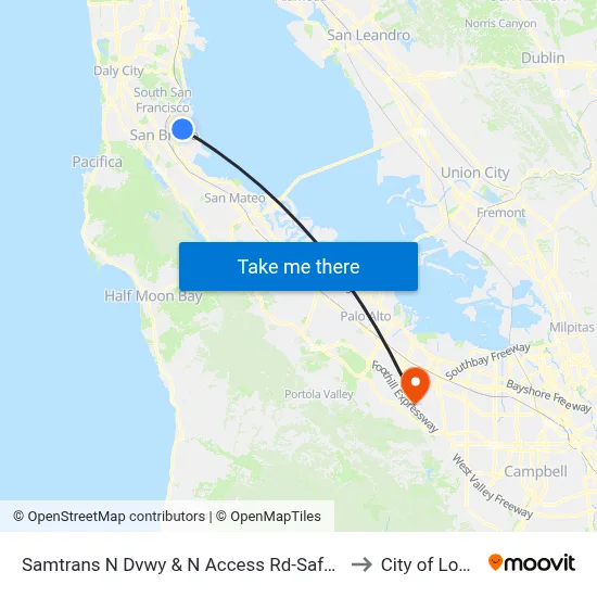 Samtrans N Dvwy & N Access Rd-Safe Harbor Shelter to City of Los Altos map