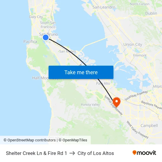 Shelter Creek Ln & Fire Rd 1 to City of Los Altos map