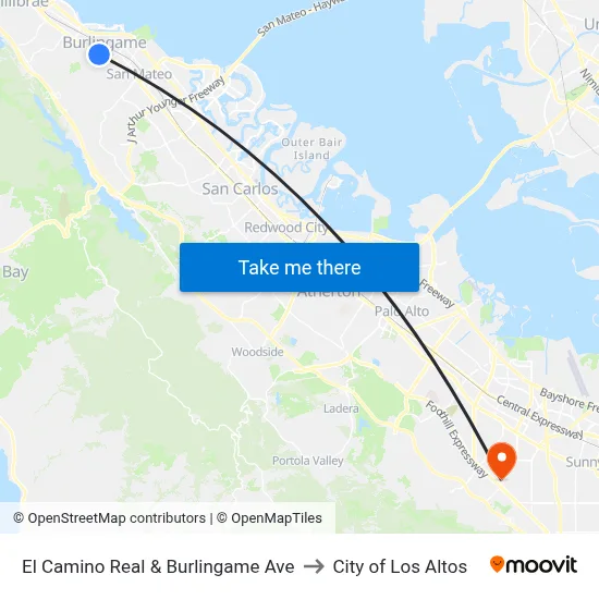 El Camino Real & Burlingame Ave to City of Los Altos map
