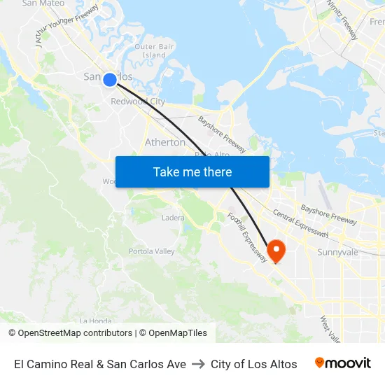El Camino Real & San Carlos Ave to City of Los Altos map