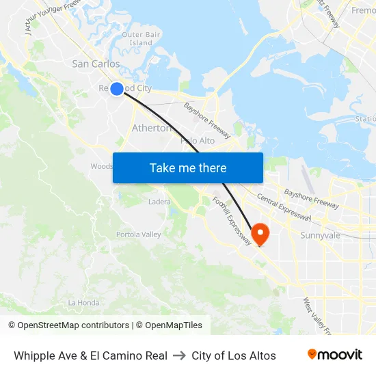 Whipple Ave & El Camino Real to City of Los Altos map