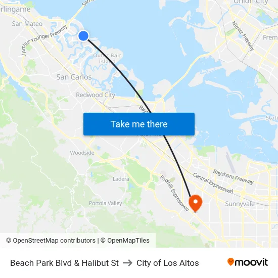 Beach Park Blvd & Halibut St to City of Los Altos map