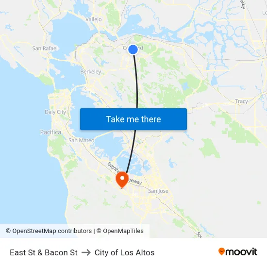 East St & Bacon St to City of Los Altos map
