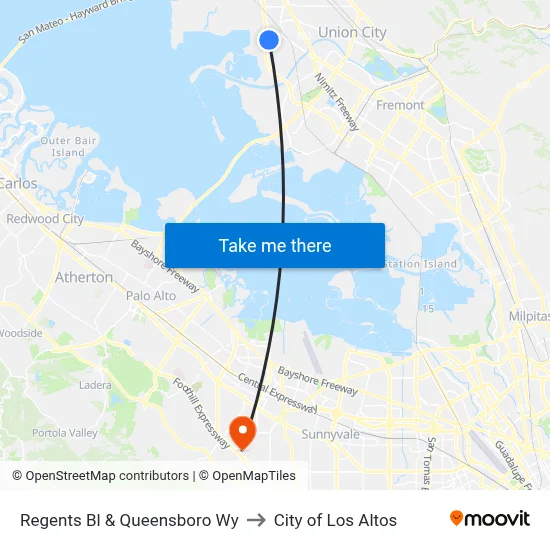Regents Bl & Queensboro Wy to City of Los Altos map