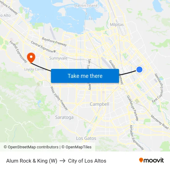 Alum Rock & King (W) to City of Los Altos map