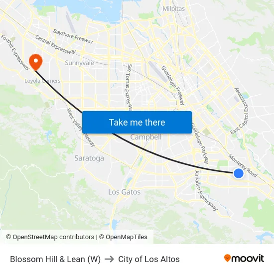Blossom Hill & Lean (W) to City of Los Altos map