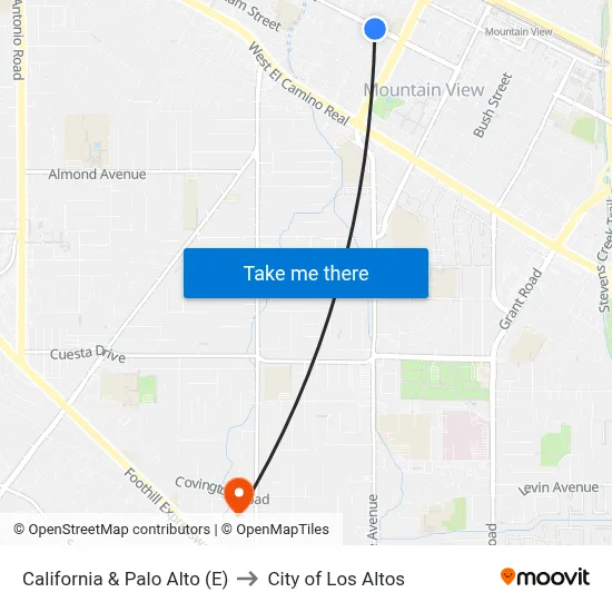California & Palo Alto (E) to City of Los Altos map