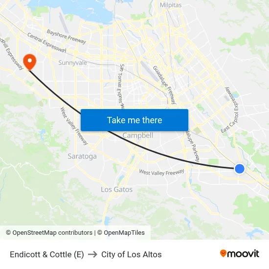 Endicott & Cottle (E) to City of Los Altos map