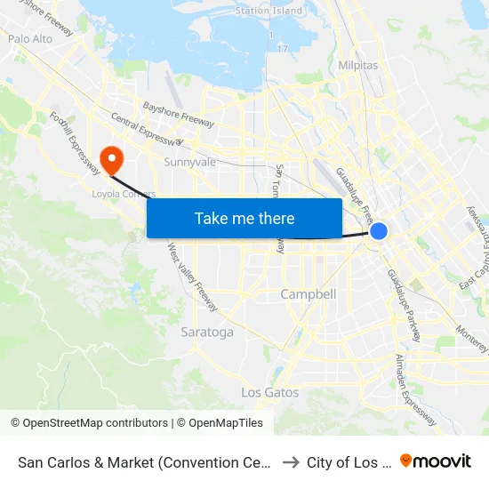 San Carlos & Market (Convention Center Stn) (W) to City of Los Altos map