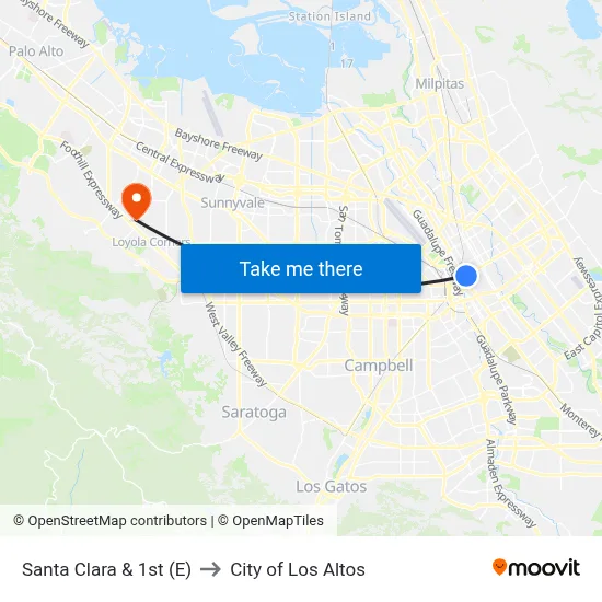 Santa Clara & 1st (E) to City of Los Altos map