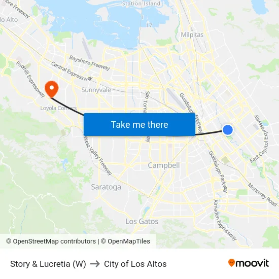 Story & Lucretia (W) to City of Los Altos map