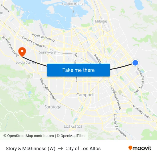 Story & McGinness (W) to City of Los Altos map