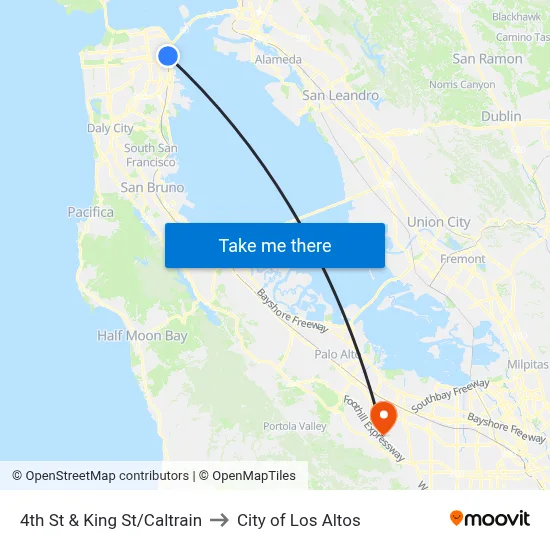 4th St & King St/Caltrain to City of Los Altos map