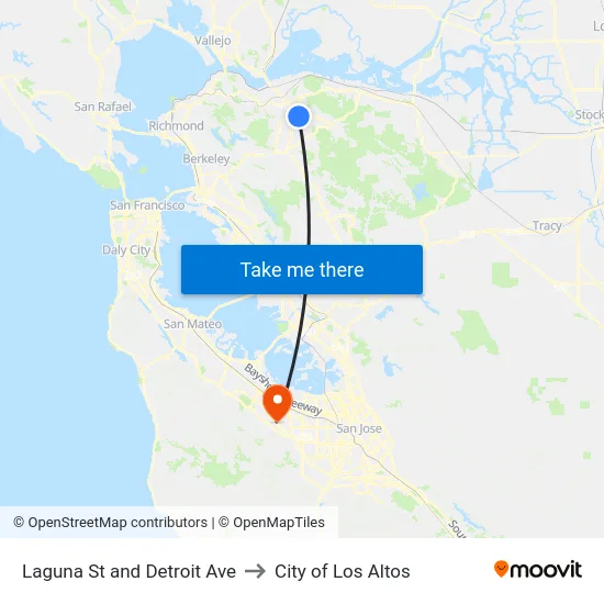 Laguna St and Detroit Ave to City of Los Altos map