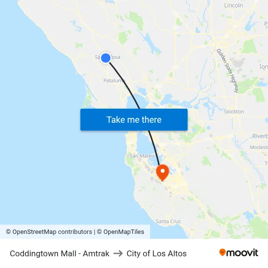 Coddingtown Mall - Amtrak to City of Los Altos map