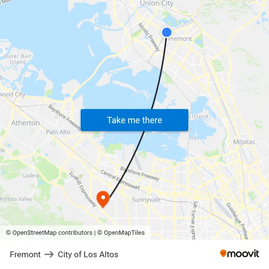 Fremont to City of Los Altos map